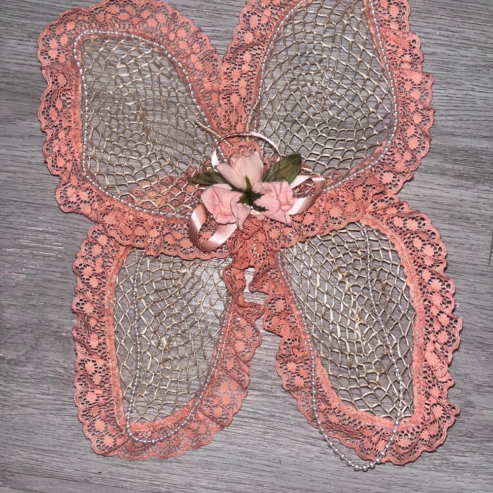 Vintage Pink and cream lace and pearl crafted butterfly wings